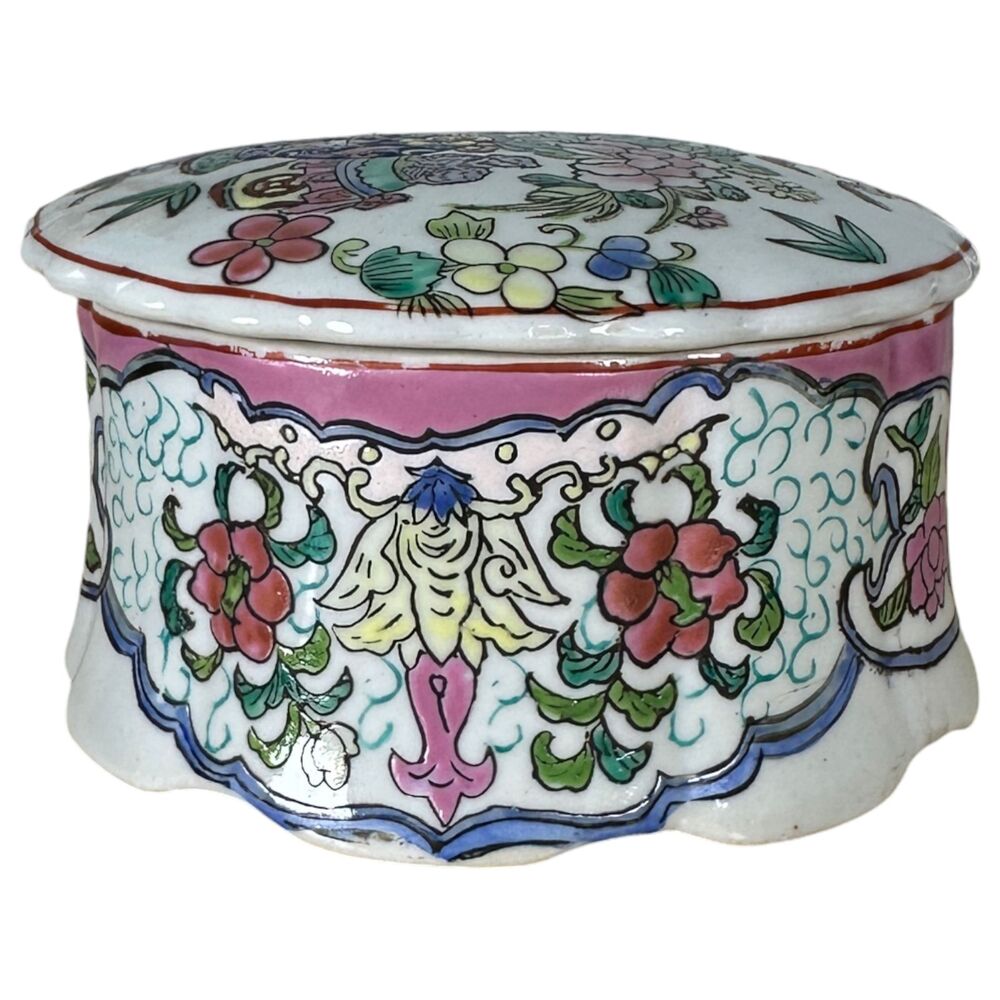 Vintage Japanese Floral Ceramic Trinket Jar